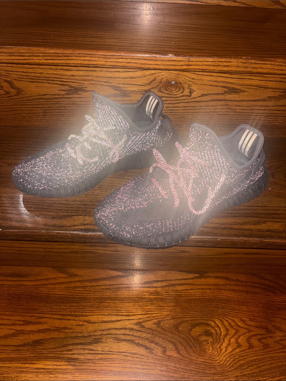 Yeezy Reflective Knit Sneakers - Black with Pink Highlightsyeezy